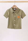 Camel Pumpkin Embroidery Button Down Shirt