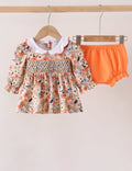 Coral floral smocked bloomer set