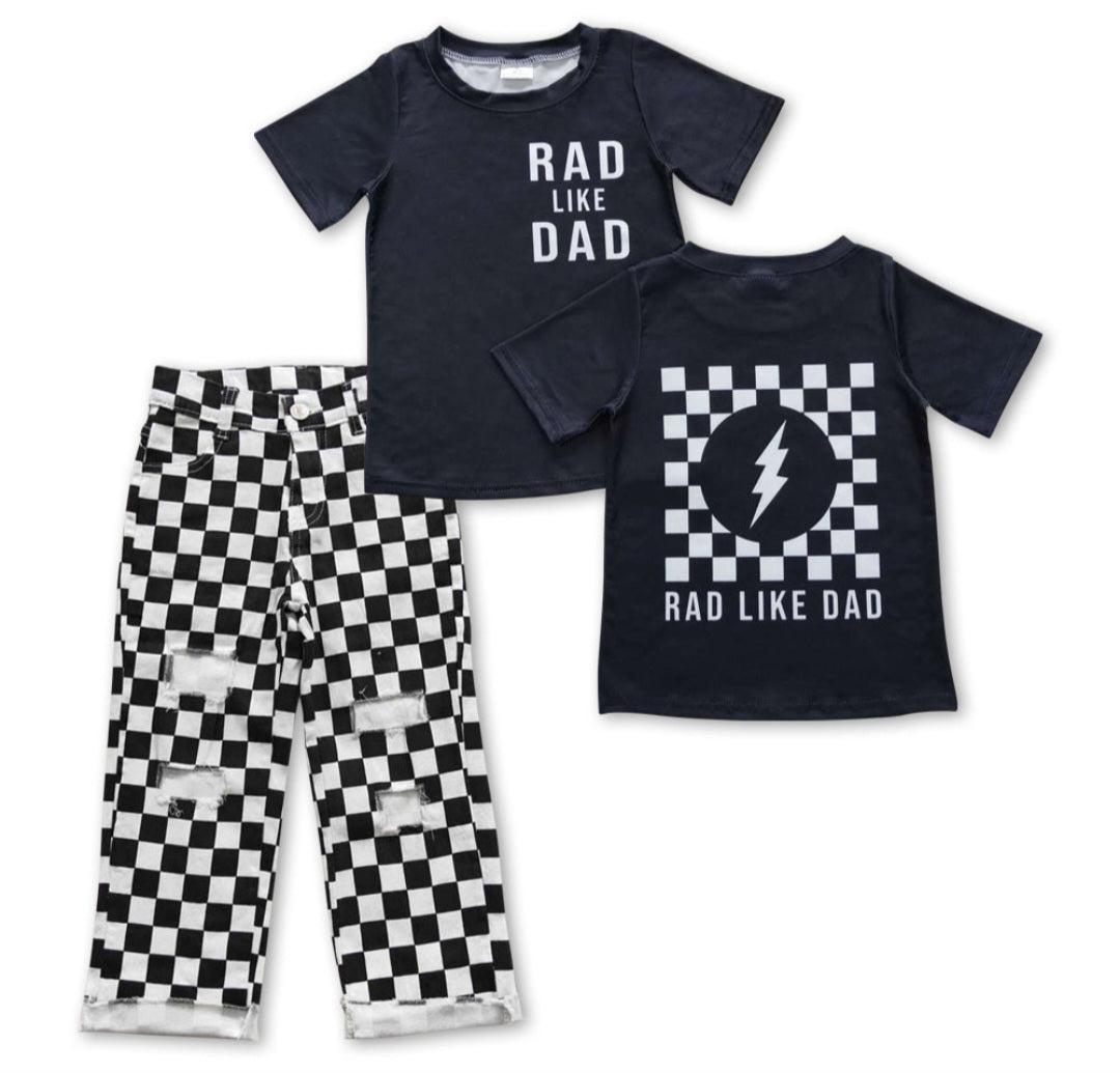 Black rad like dad top checked jeans kids boy outfits