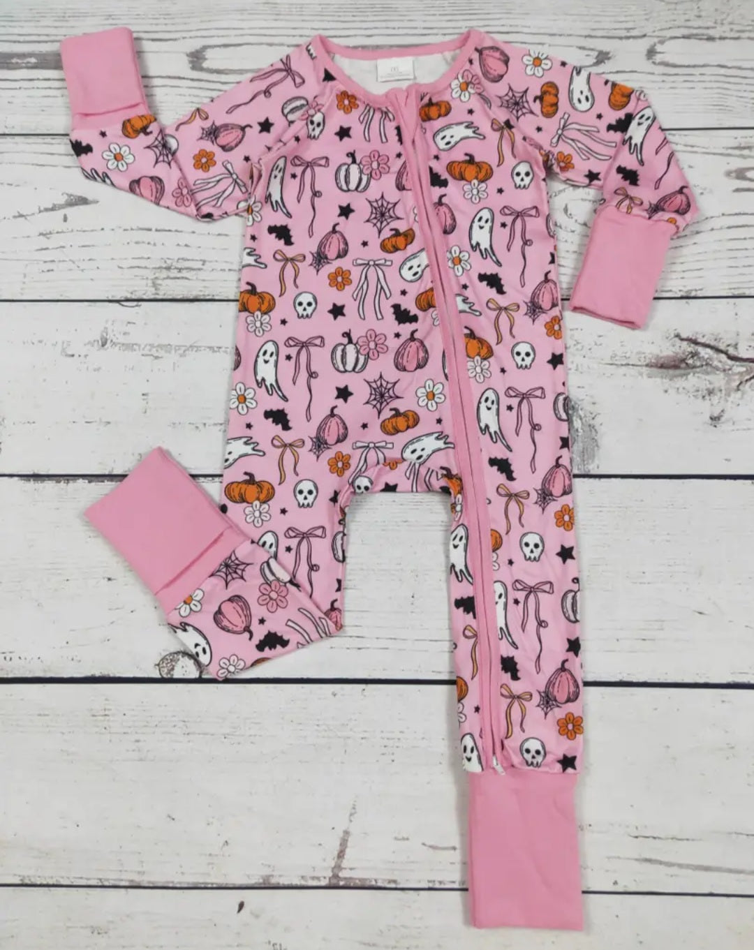 Baby Girl Bow Printed Halloween Zipper Sleeper