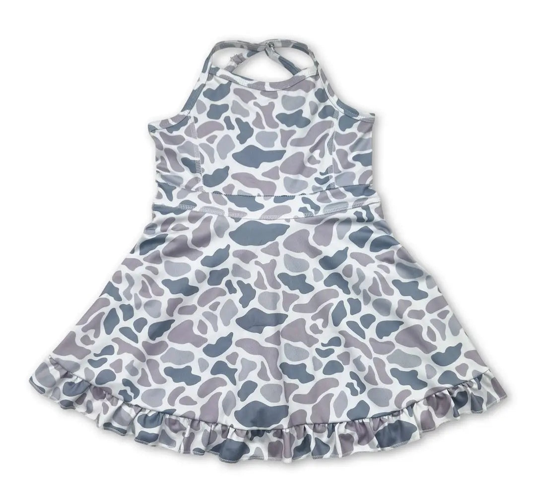 Deer Duck Camo Straps Ruffle Girls Athletic Dress