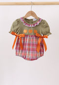 Camel Pumpkin Embroidery Ruffle Plaid Bubble