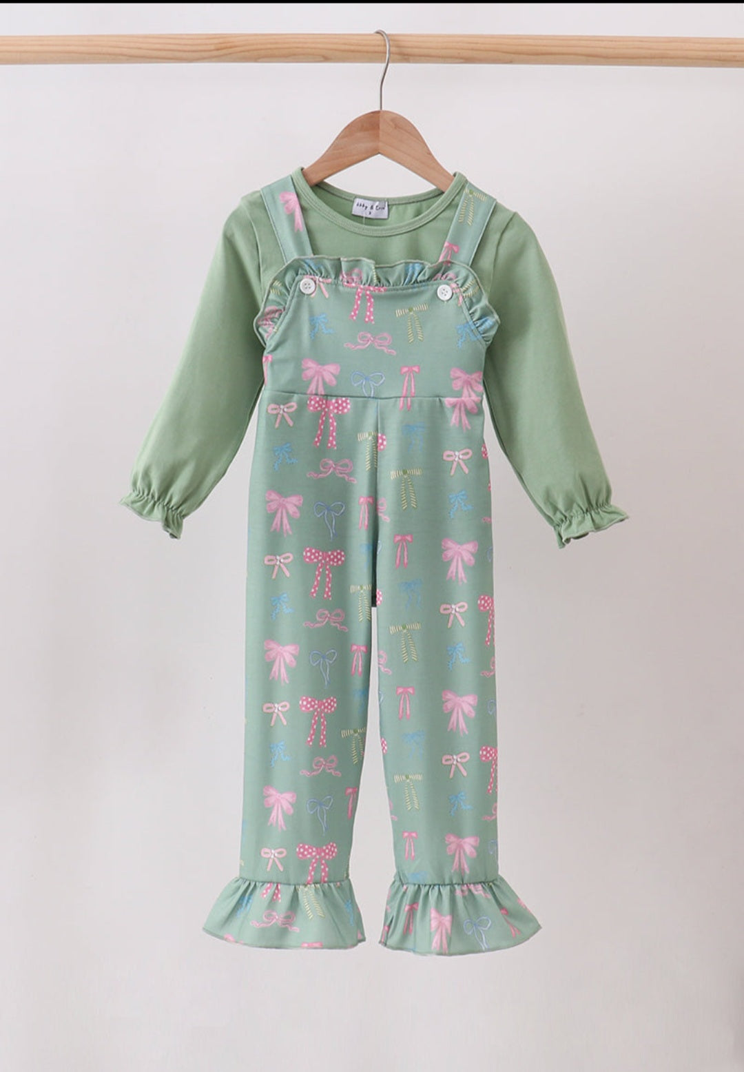 Sage Bow Ruffle Jumpsuit Set