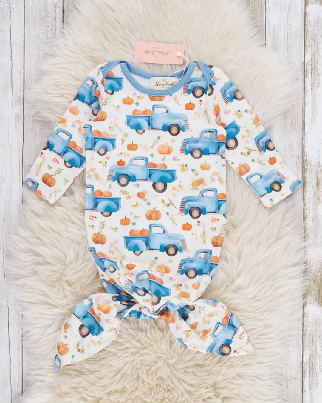 Rustic Blue Pumpkin Trucks Knot Gown
