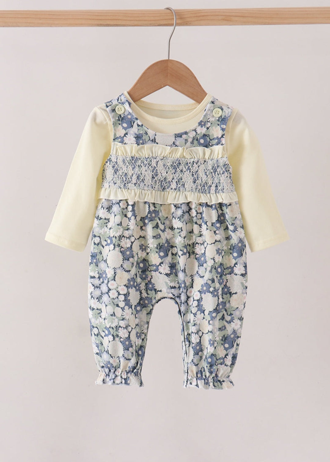 Vintage Floral Smocked Ruffle Romper