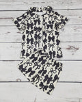 Black Bow Printed Girls Pajamas Set