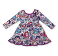 Purple long sleeves tiger floral music girl dress