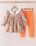 Coral floral smocked pants set