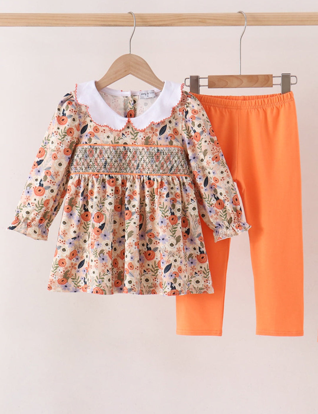 Coral floral smocked pants set