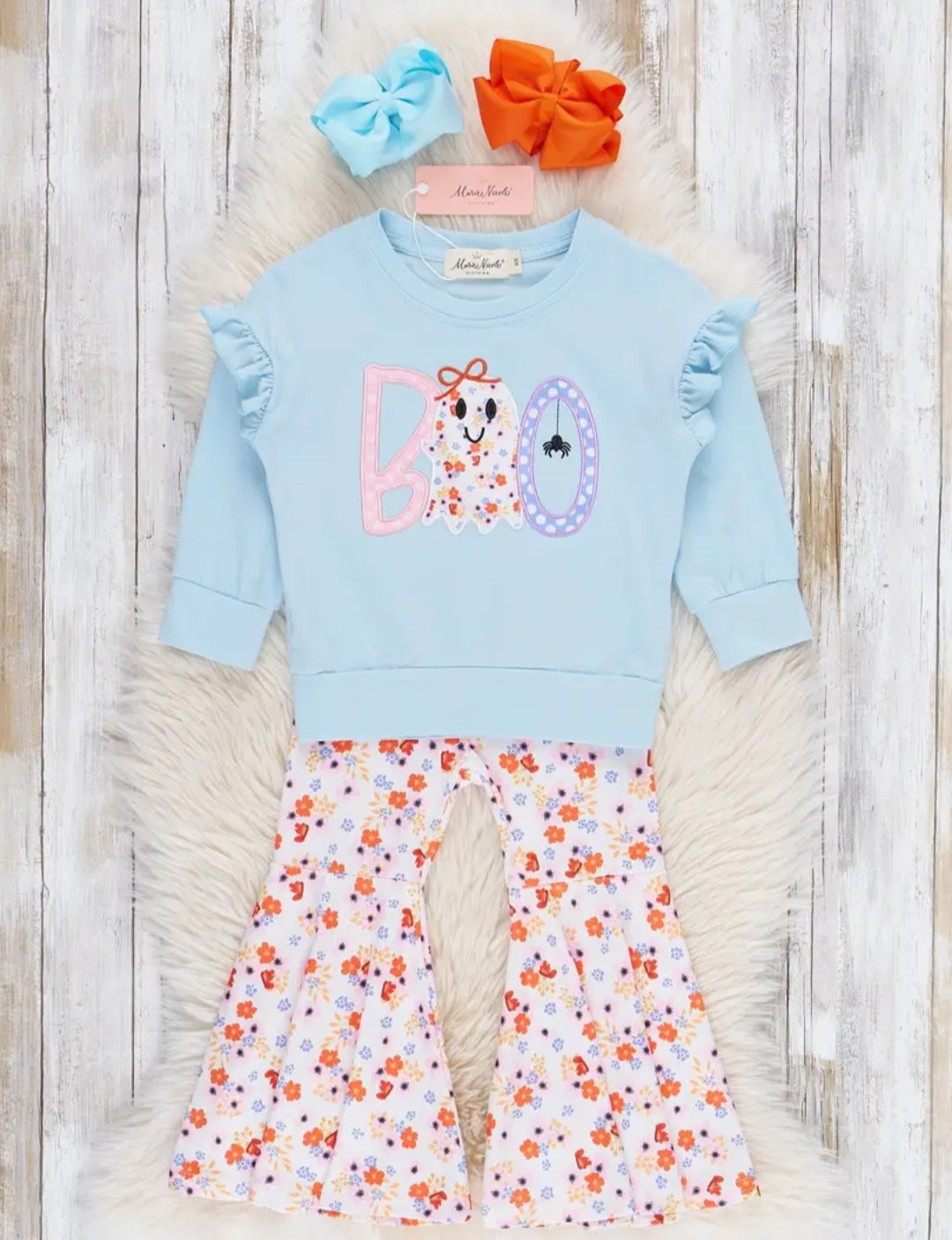 Lil' Miss Boo Embroidered Ruffle Bell Bottom Outfit