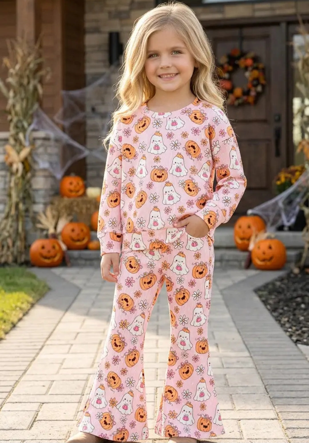 Pumpkin & Ghost Printed Girls 2 Piece Set