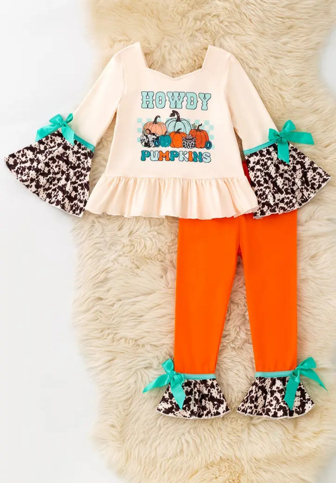 Howdy Pumpkins Cream Tunic W/Bell Sleeves & Orange Pants