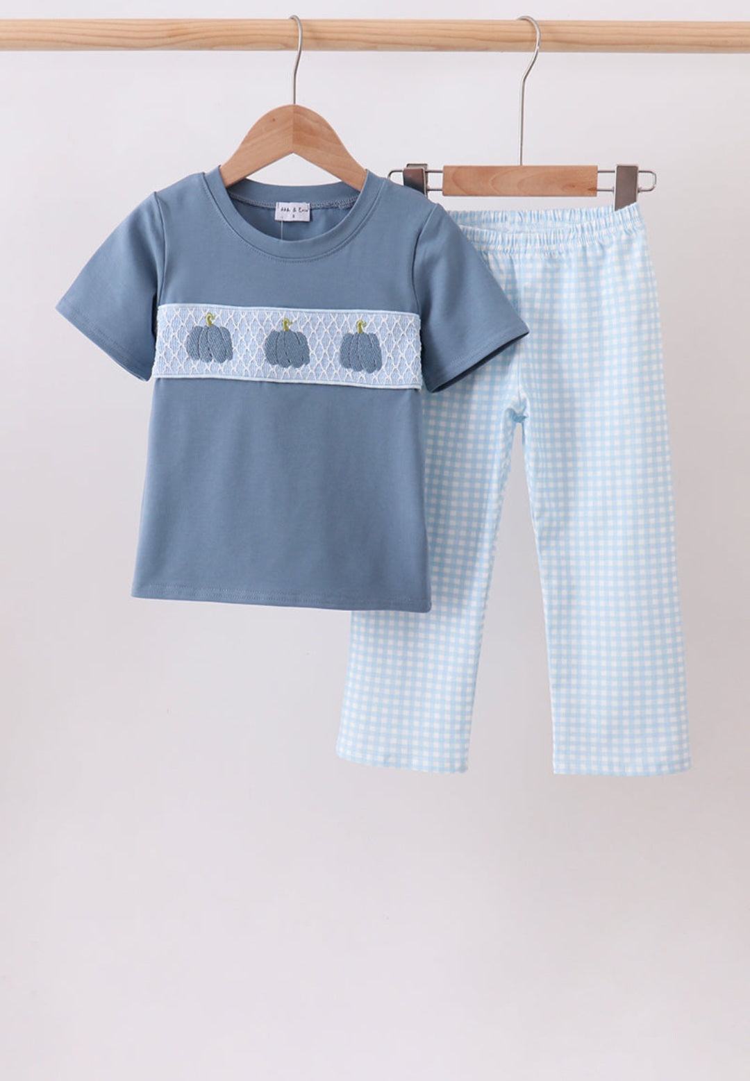 Blue Pumpkin Smocked Gingham Pants Set