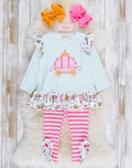 Pink & Liaht Blue Princess Carriage Ruffle Romper