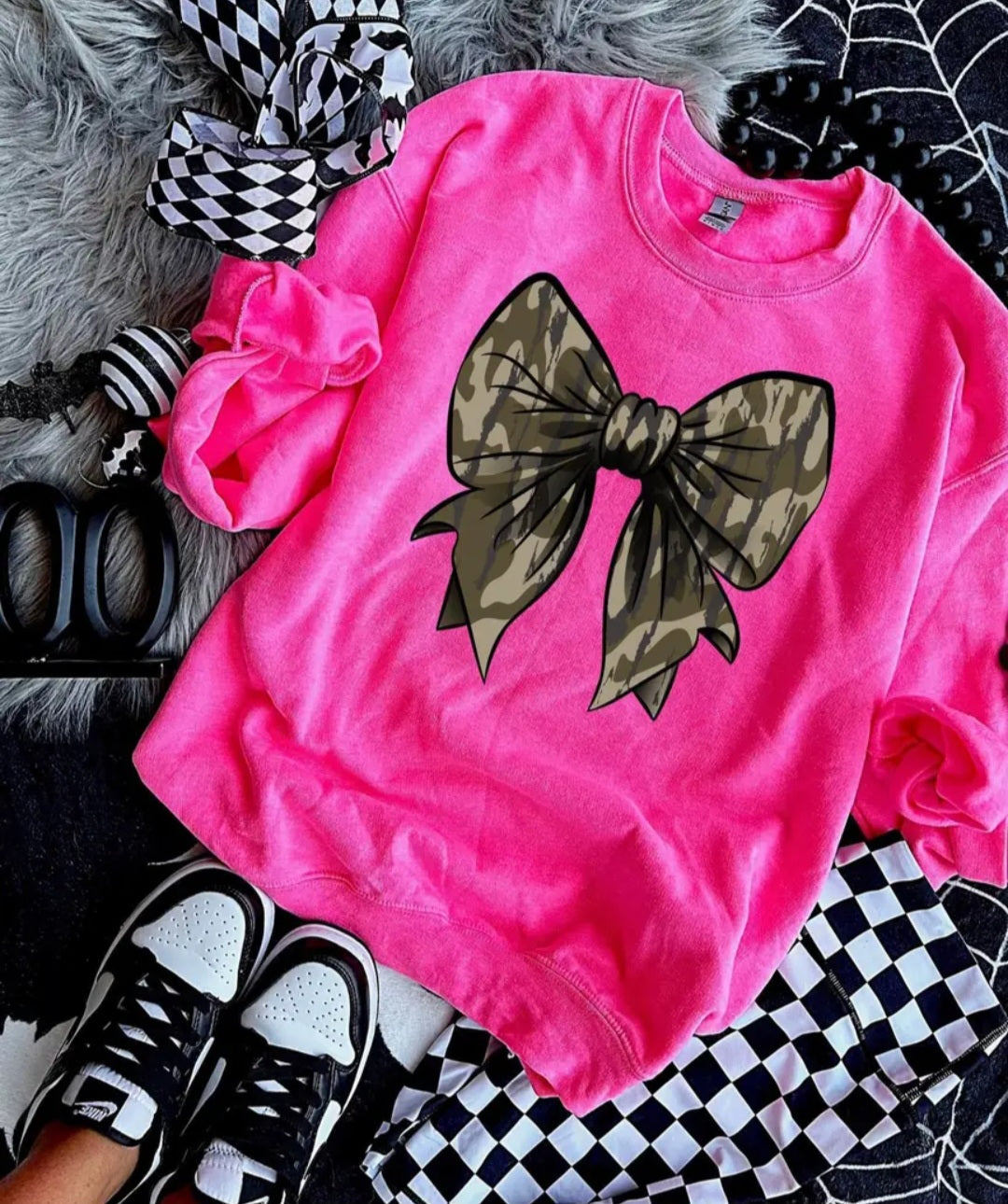 Camo Bow Neon Sweatshirt