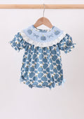Blue pumpkin bow smocked lace bubble