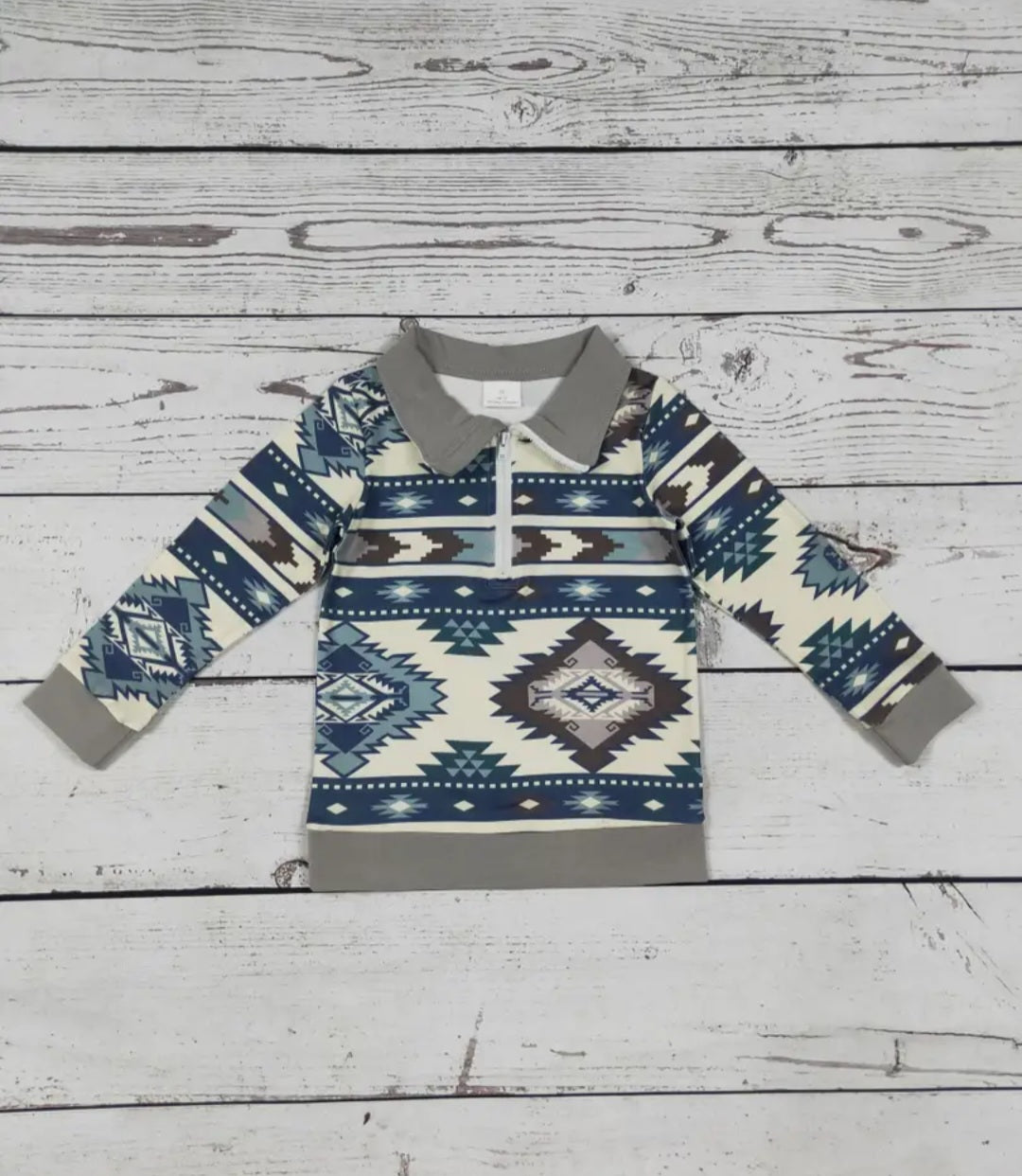 Kids Boys Western Aztec Printed Zip Pullover