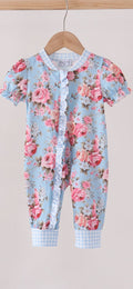 Blue rose floral ruffle romper