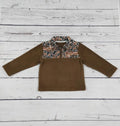 Kids Boys Brown Camo Printed Zip Pullover