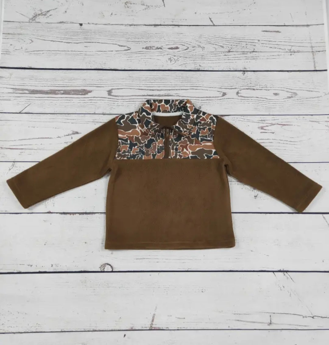 Kids Boys Brown Camo Printed Zip Pullover