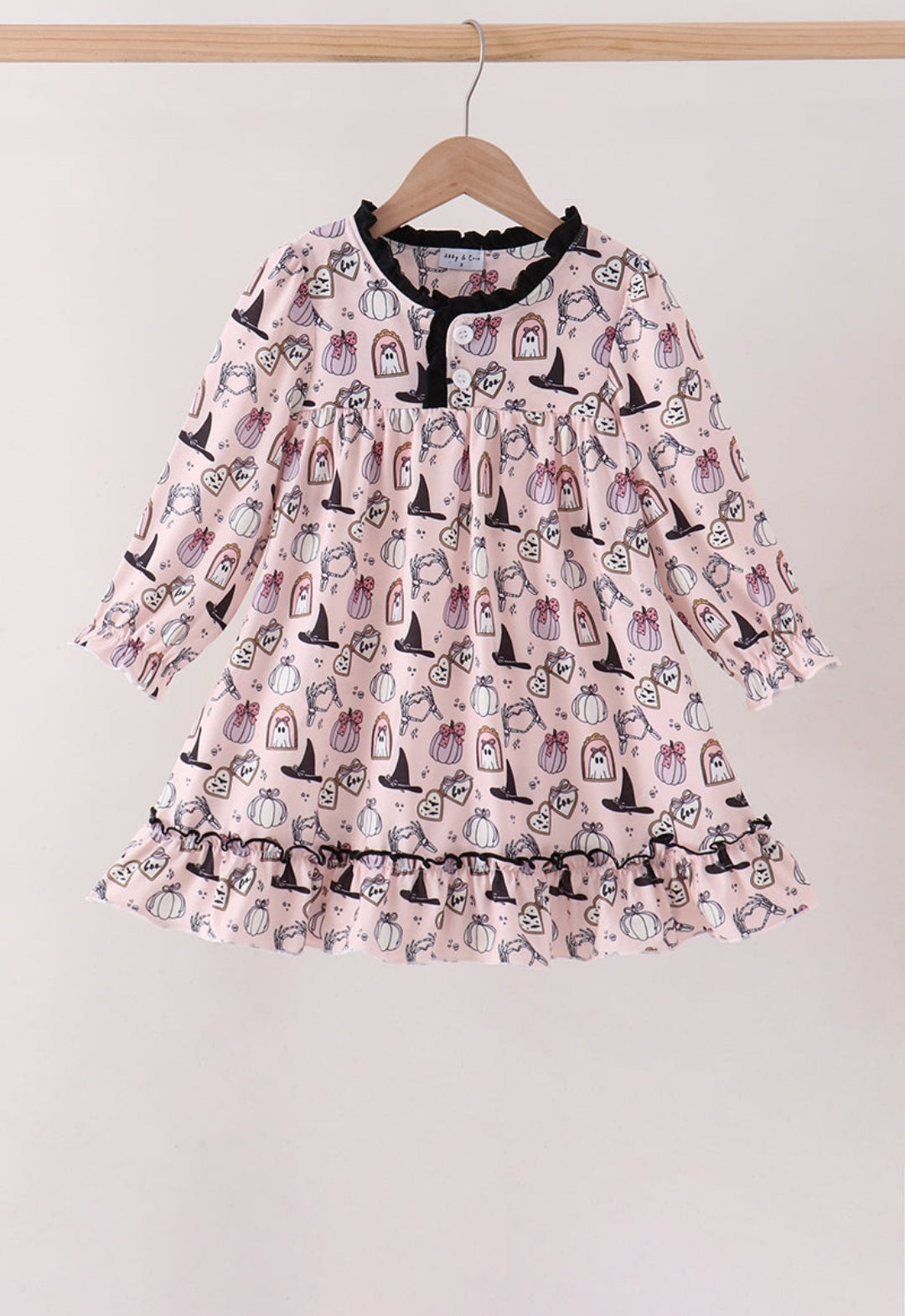 Pink Spooky print ruffle dress