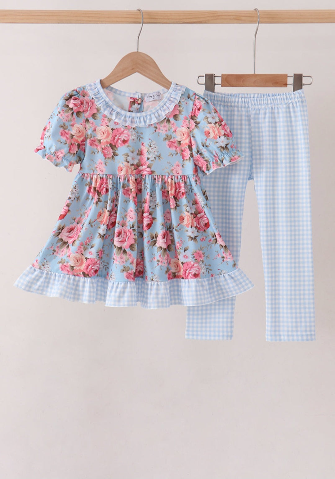 Blue rose floral ruffle pant set